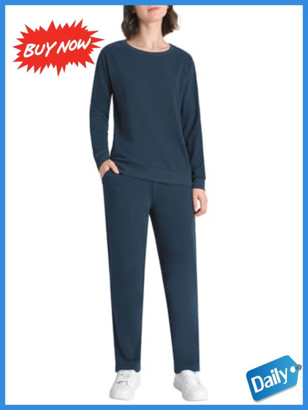 Petite 2 Piece Sweatsuit Set Cotton Drawstring Sweatpants & Sweatshirt